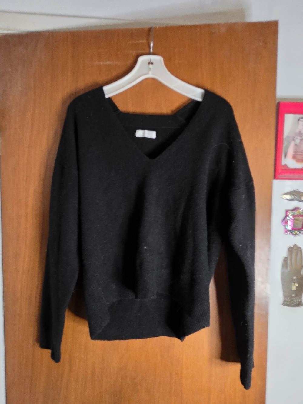 Oak + Fort Black Soft Knit V-Neck Sweater Women's Medium Relaxed Long Sleeve